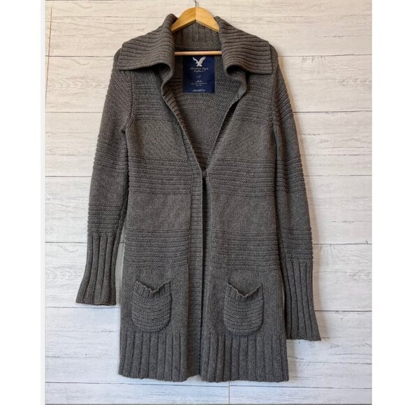 American Eagle Outfitters Cardigan Womens Size SP Gray Longline Wool Duster Fall - Picture 1 of 12